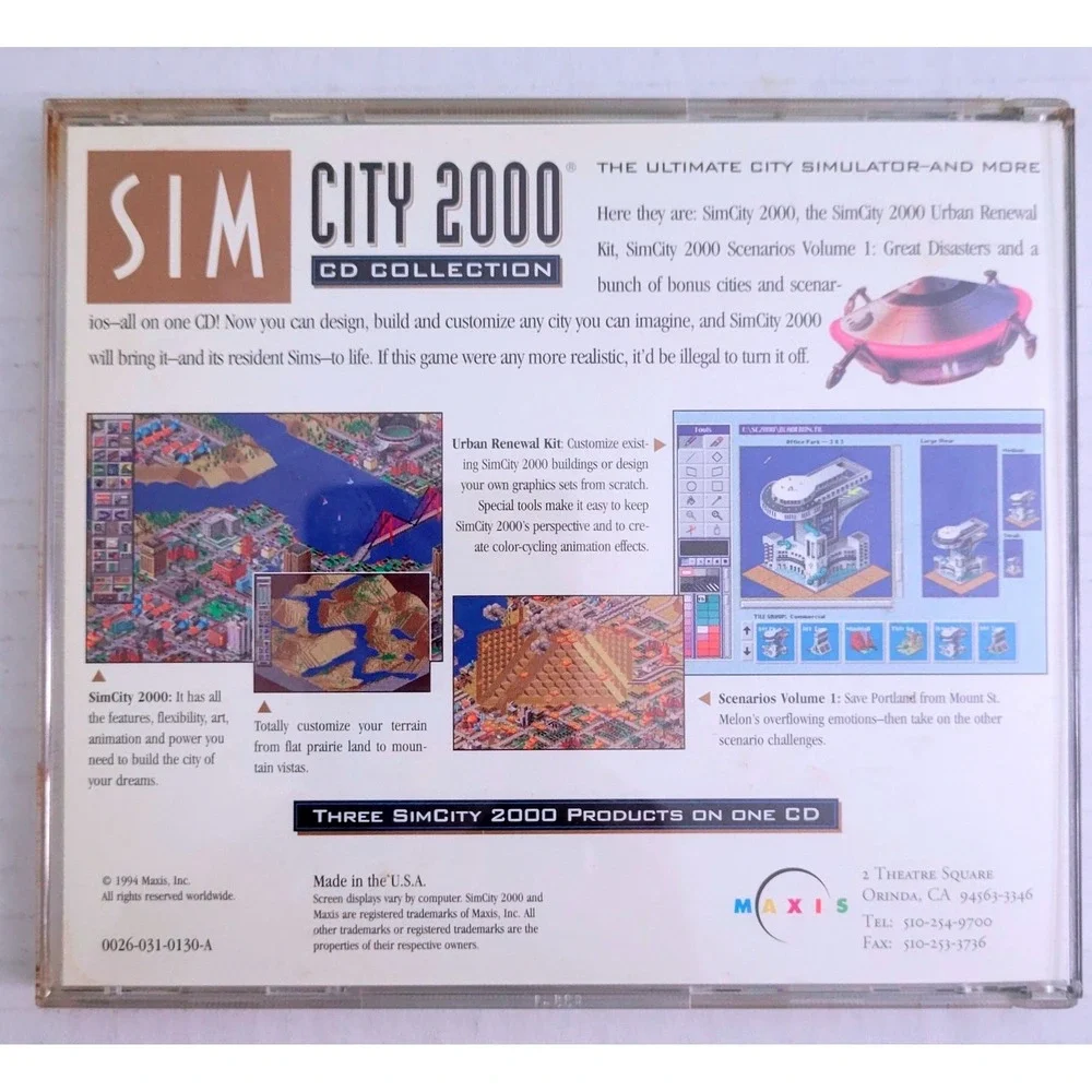 SimCity 2000 CD Collection PC Game 1994 Vintage Maxis Urban Renewal Kit Retro